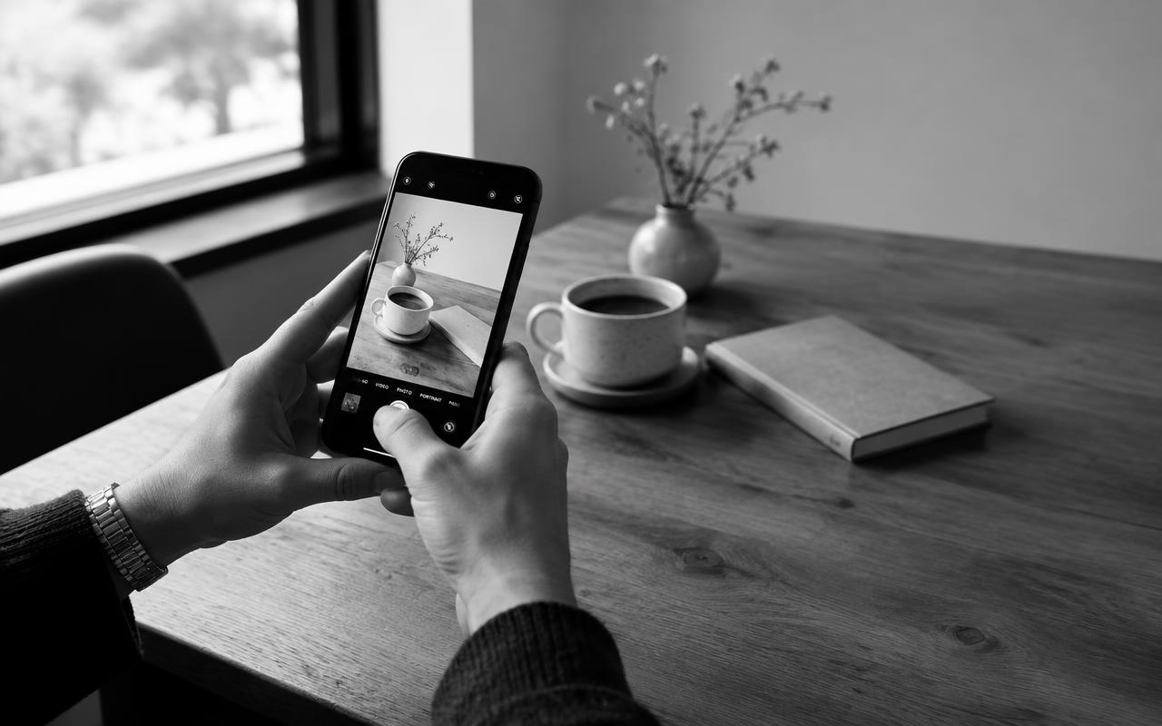 Mains préparant une publication sur smartphone